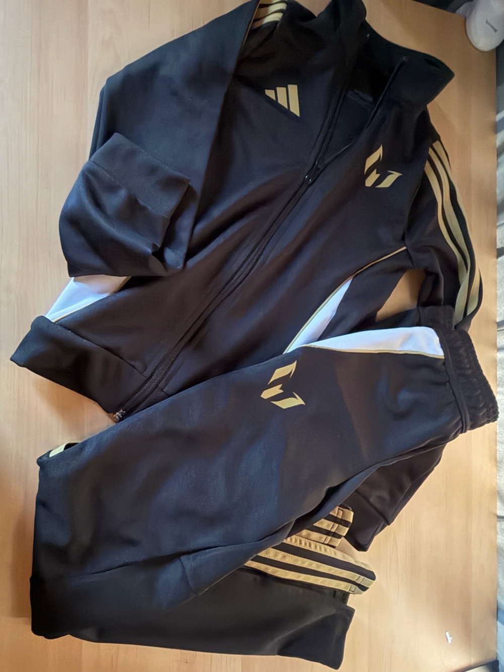 Boys adidas Messi Black and Gold Tracksuit
